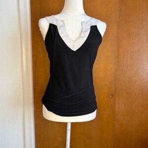 White House Black Market Black Halter Top w/ White Contrast Collar Size S